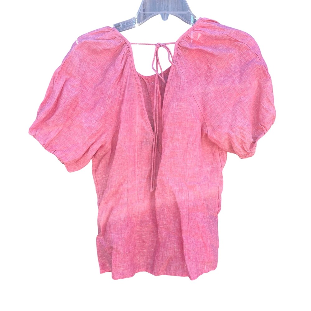 J. Crew NEW Women's Pink 100% Linen V-Back Puff Sleeve Button Down Top Sz 8 - Picture 5 of 9
